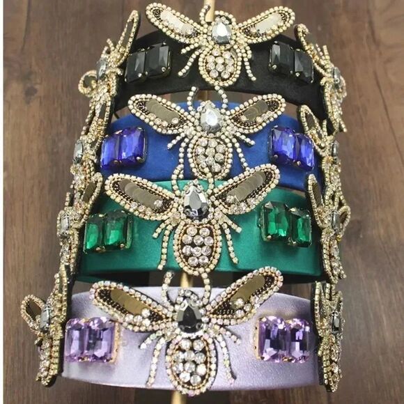 Black - Gold Crystal Embellished Headband - Picture 2 of 2